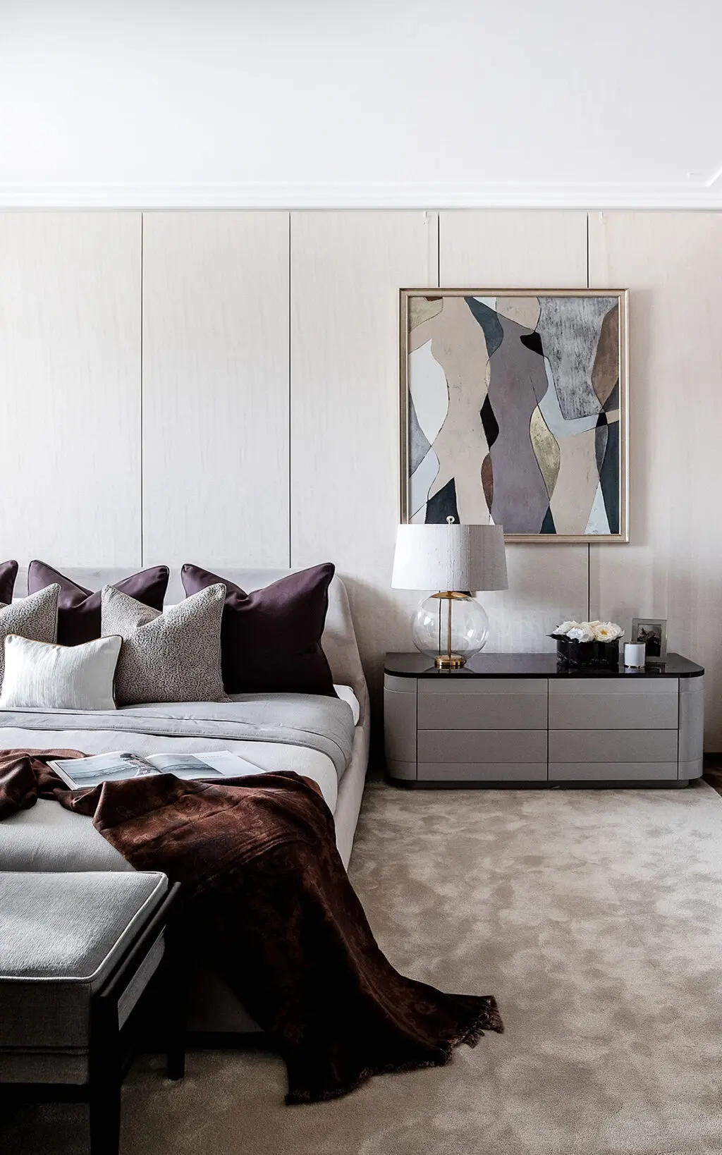 cream and brown bedroom interiors