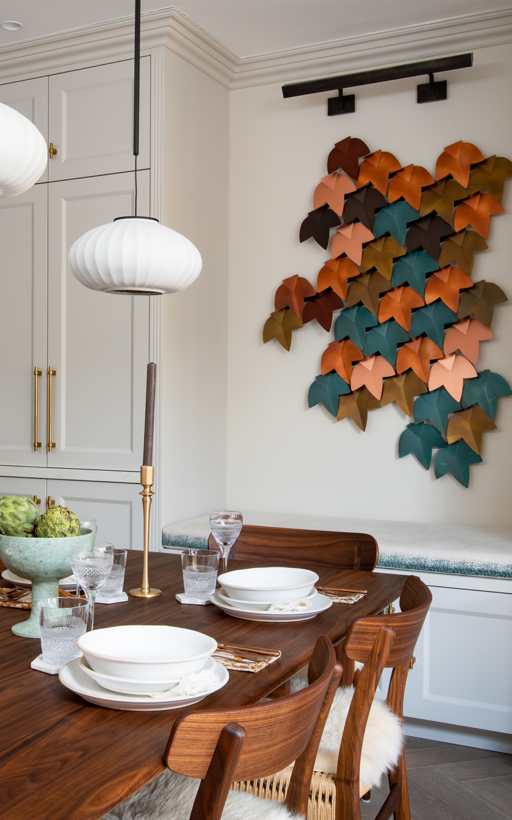 dining table with artwork above