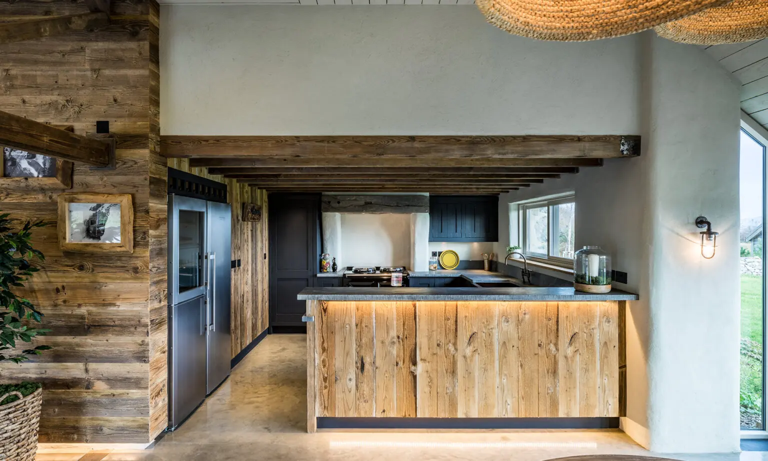 large wooden open plan kitchen
