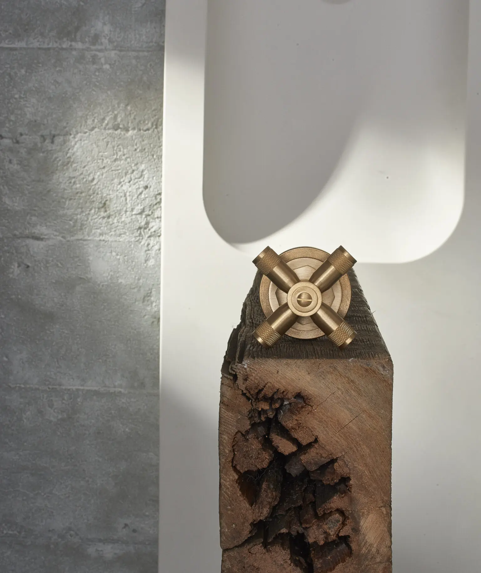 Samuel Heath Landmark Industrial Bauhaus inspired cross top tap handle in a natural urban brass finish.