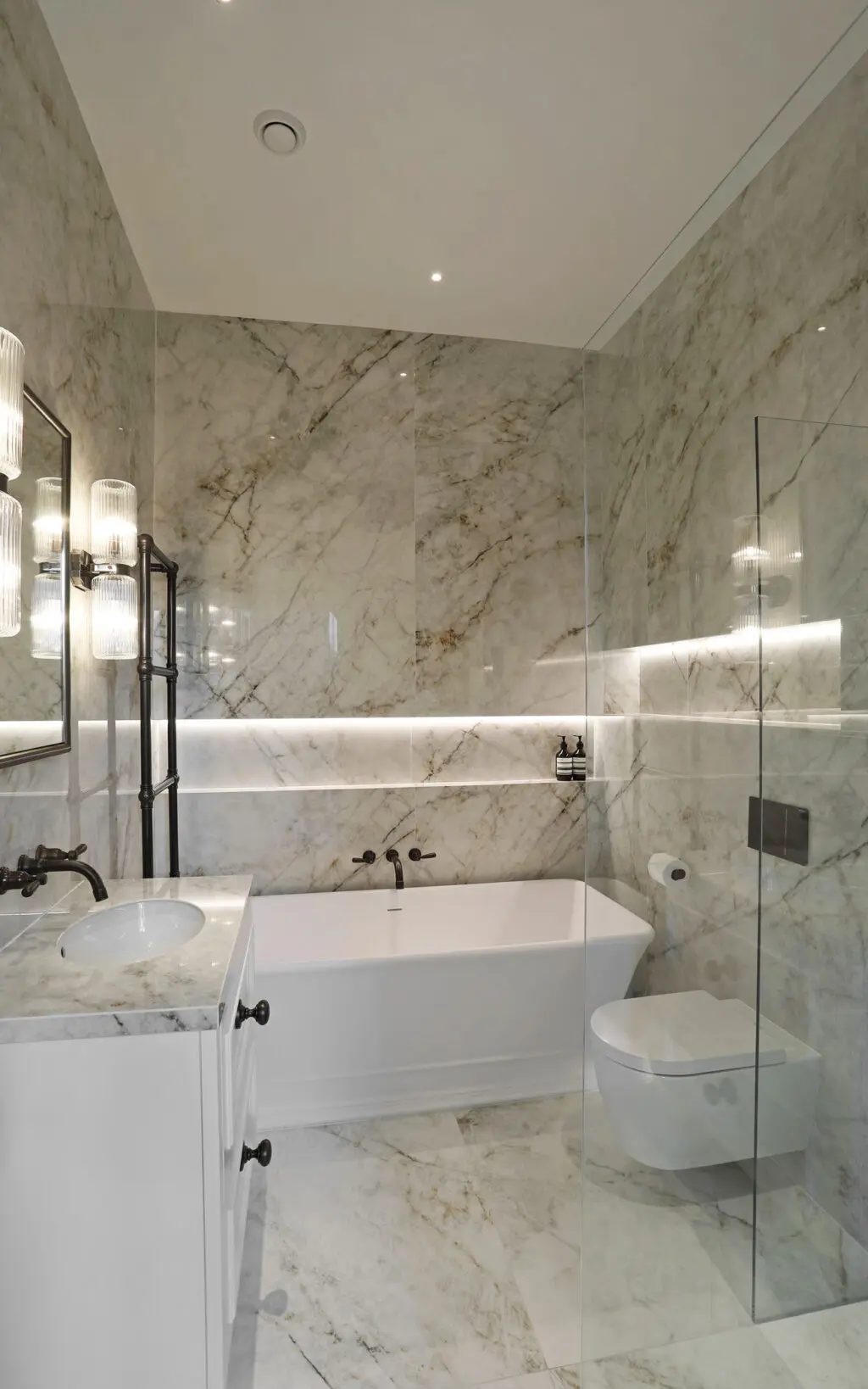 Marble bathroom design with Samuel Heath bathroom fixtures