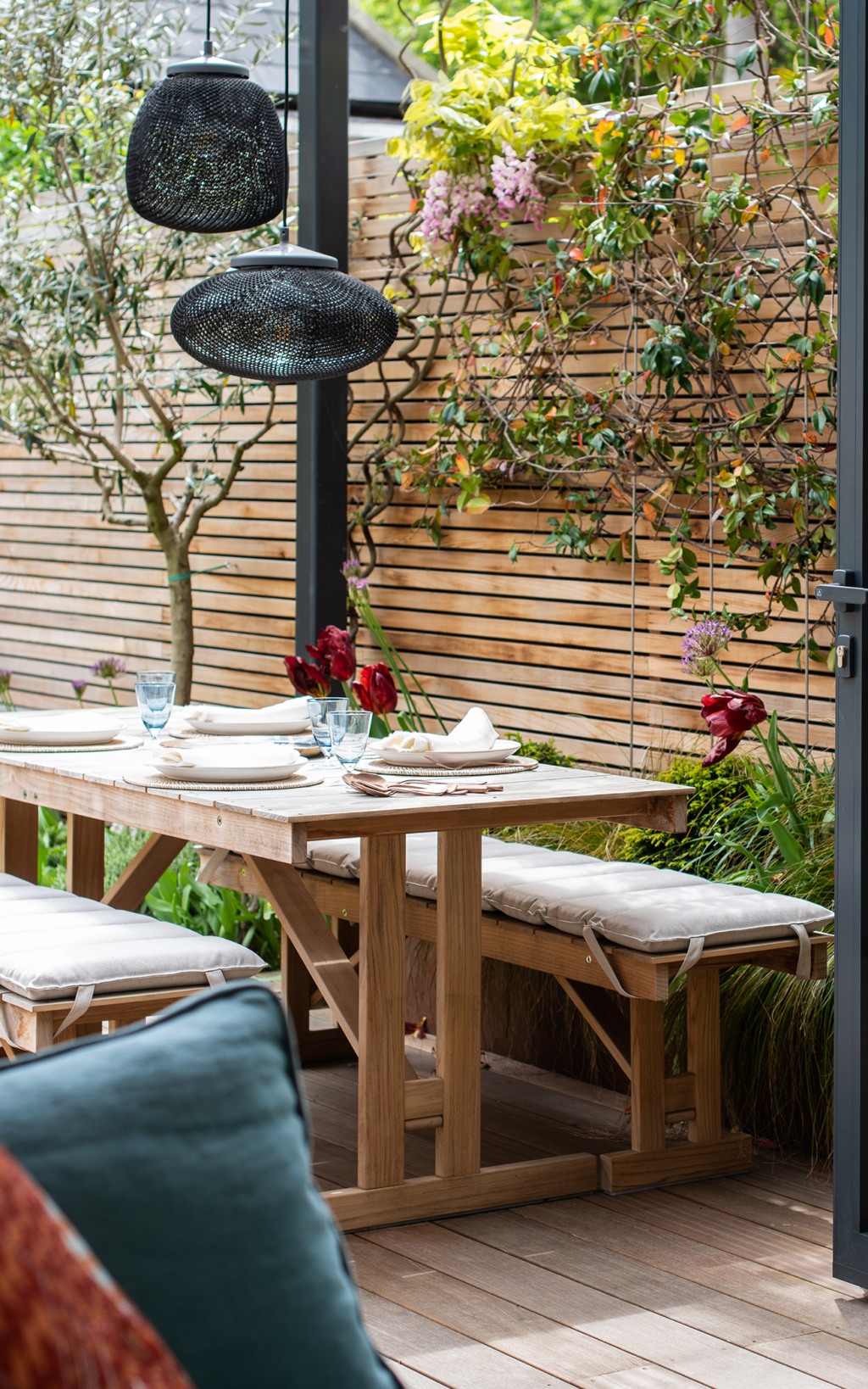 outdoor dining table and lighting