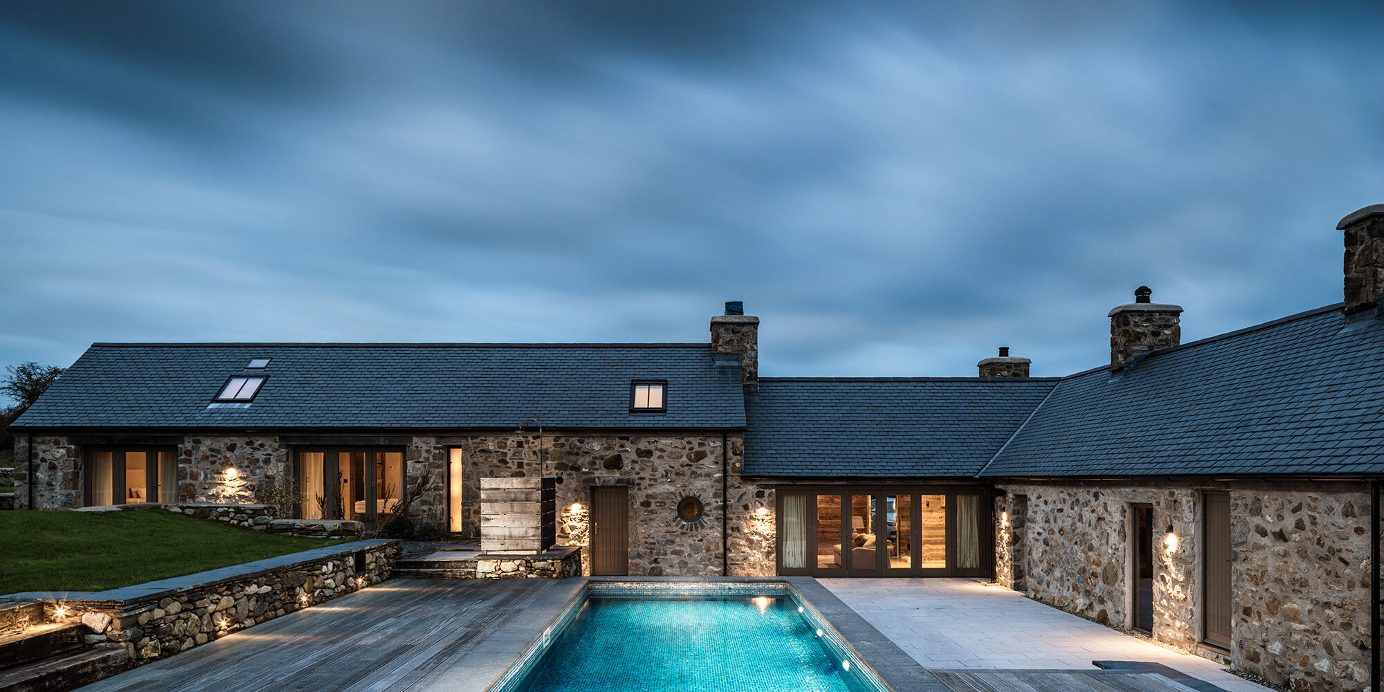 large house exterior with swimming pool
