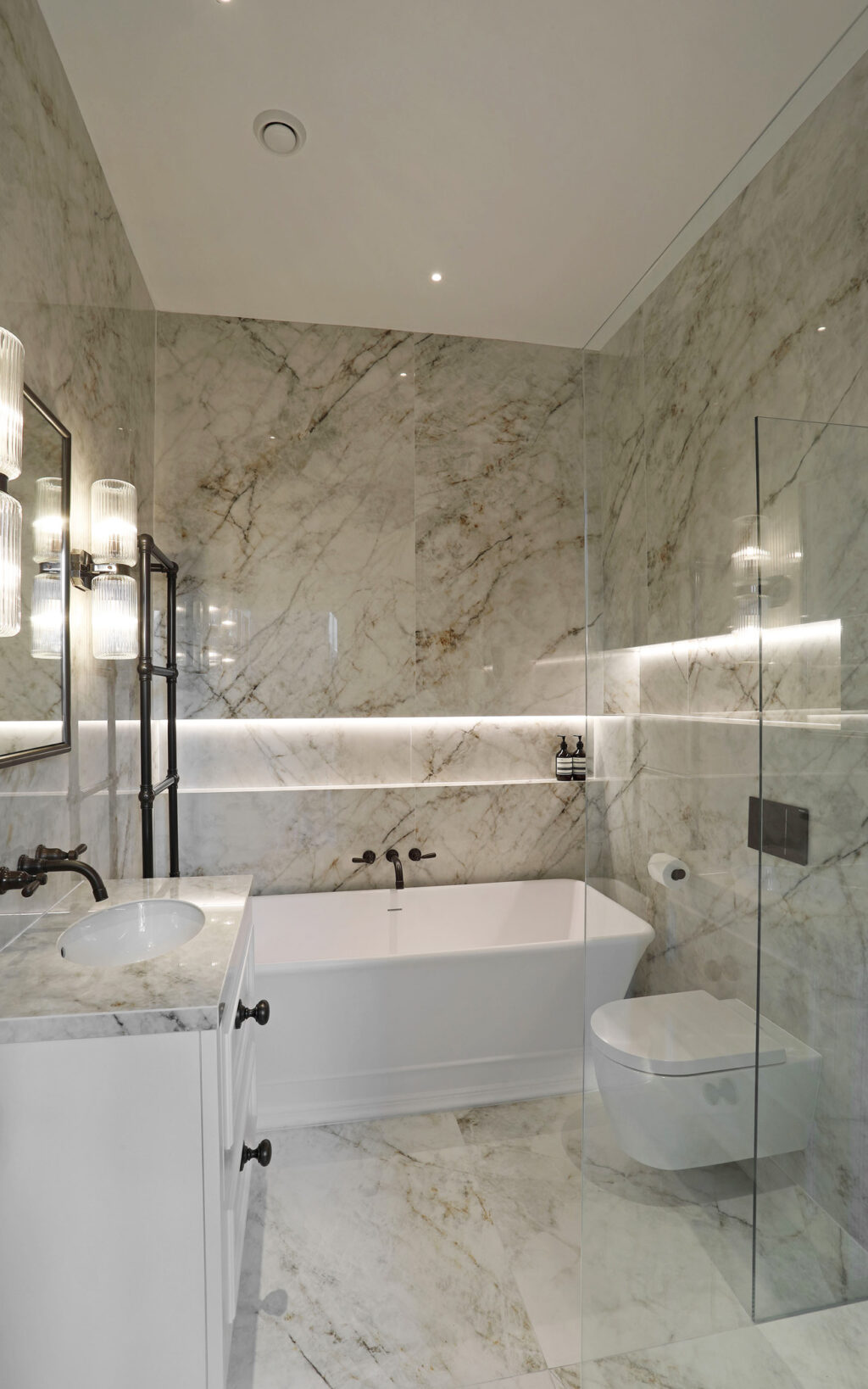 Marble bathroom design with Samuel Heath bathroom fixtures