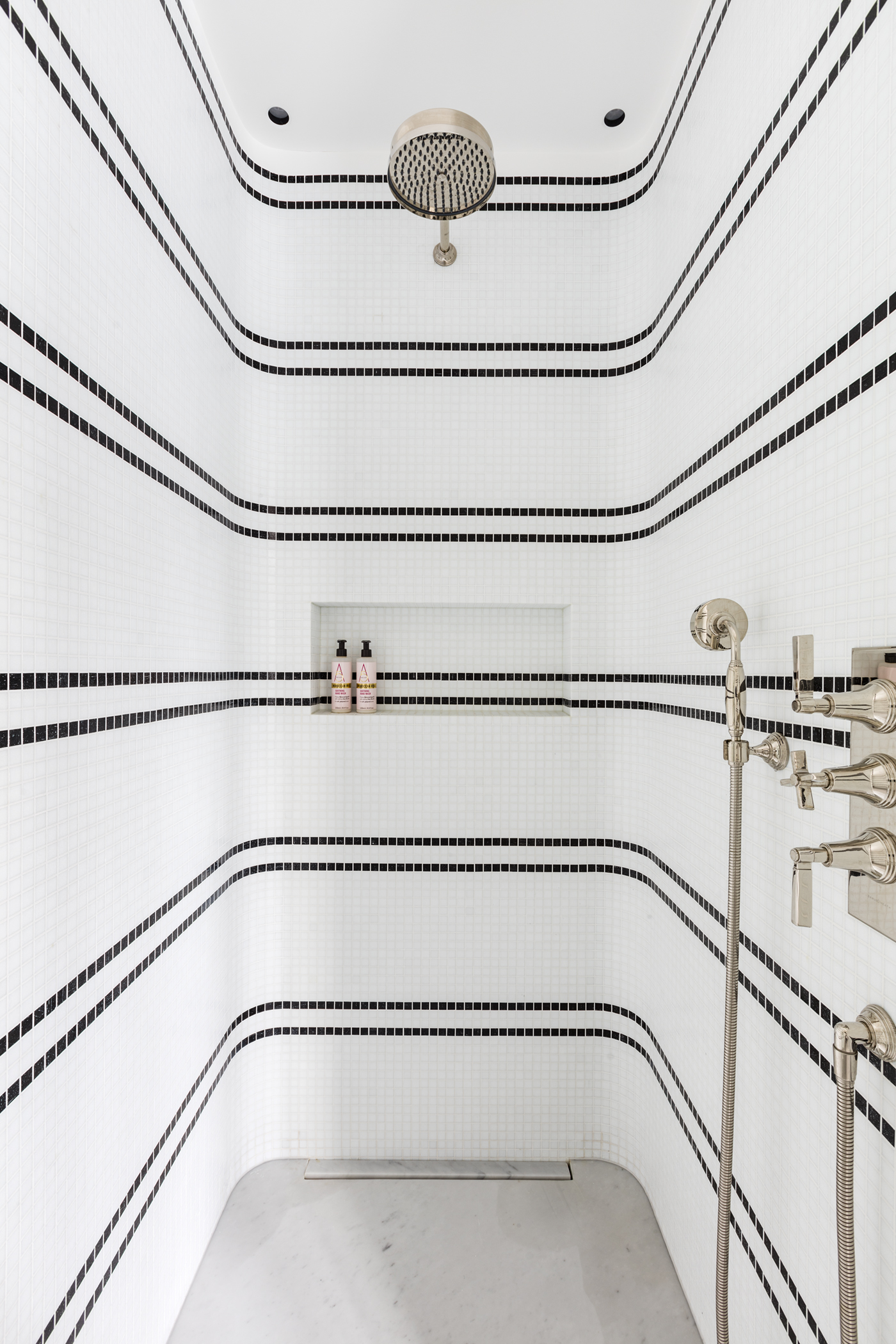 Carden Cunietti in St Johns Wood Villa project girls art deco bathroom shower close up